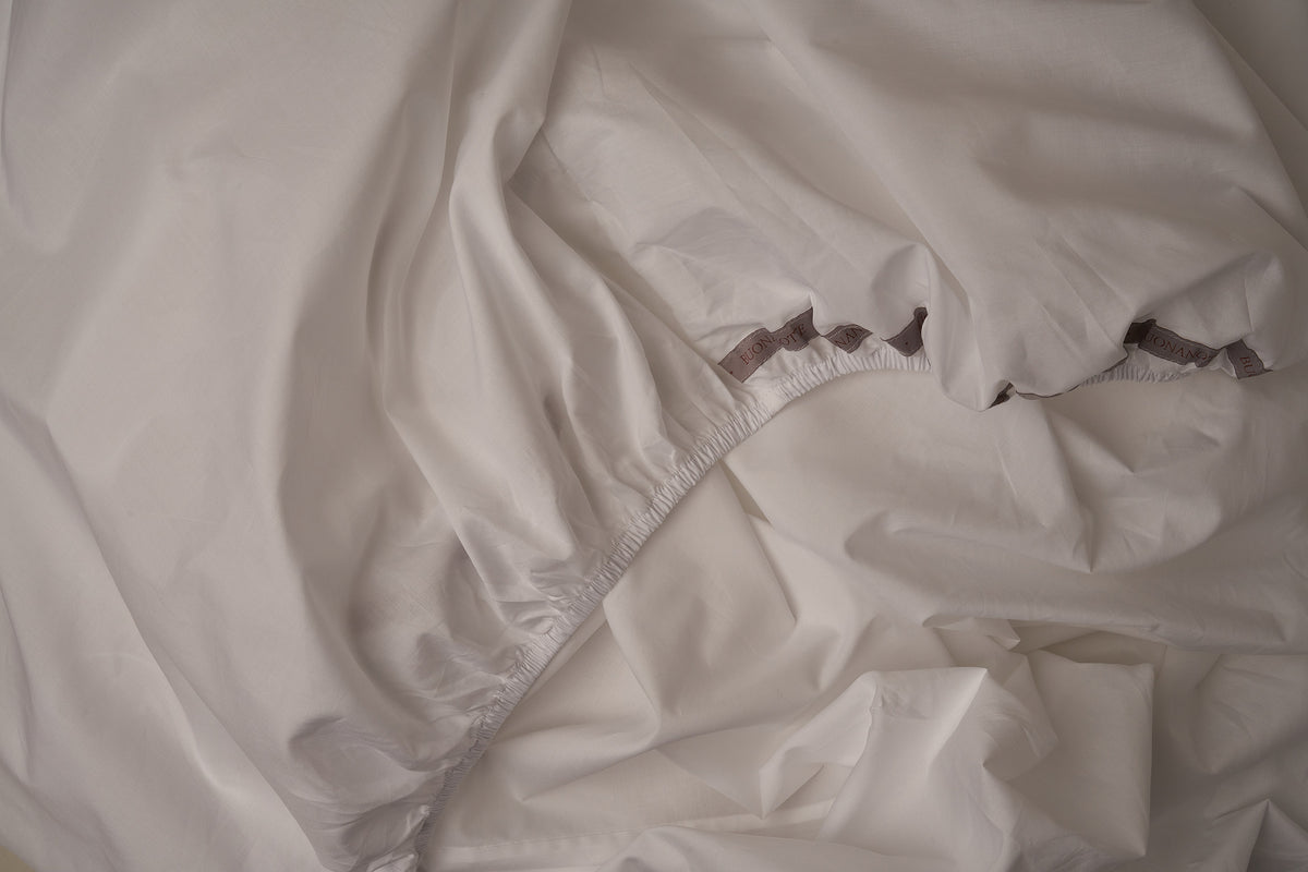 Cool and Crisp LETTO Americano Cotton Percale fitted sheet in color white, made in Italy of American grown Supima cotton.  data-image-id=